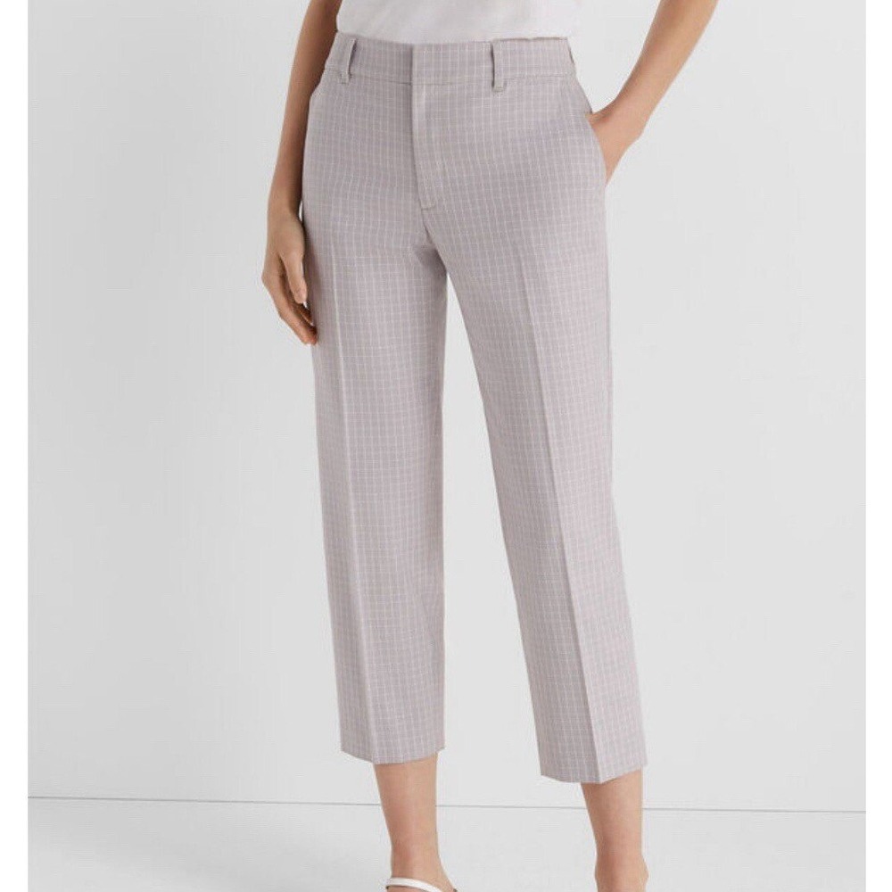 Club Monaco Matie Slim Crop Gray White Windowpane Check Pants Womens 0